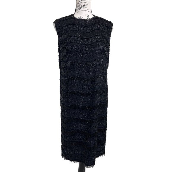 Jo-Ro Imports Dress Beaded Fringe 100% Silk  Black Sleeveless Vintage Flapper - Picture 1 of 6